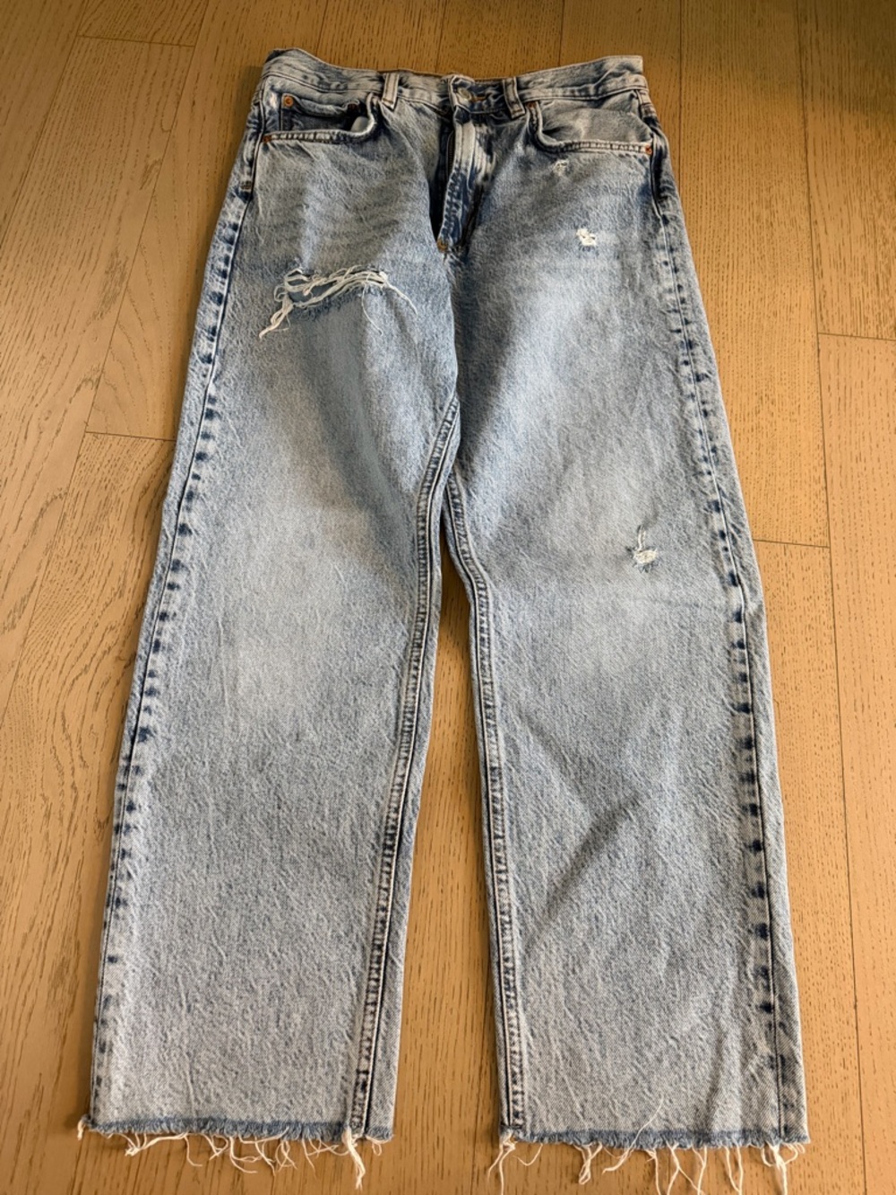 Zara Light Blue Distressed Boyfriend Jeans
